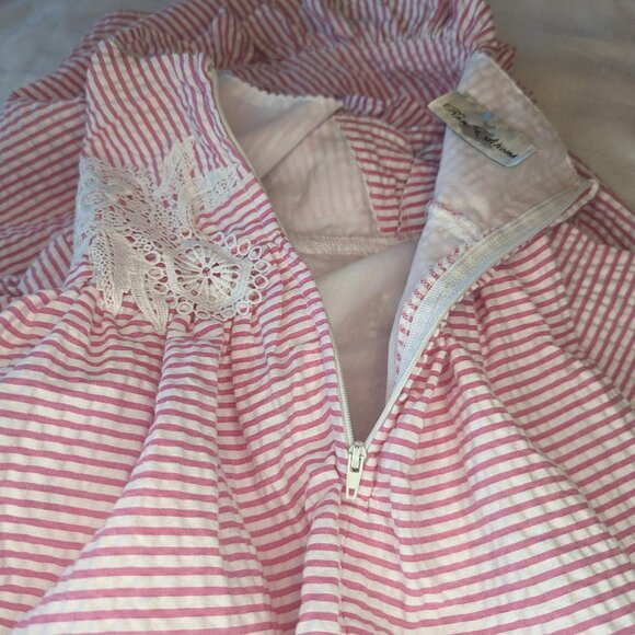 Rare Editions Girls Pink White Seersucker‎ Dress With White Lace Applique - Picture 8 of 10